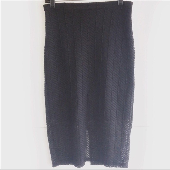 bebe Lace Skirt Sheer Mesh Black Midi Pencil Knee Length size S - Picture 12 of 17
